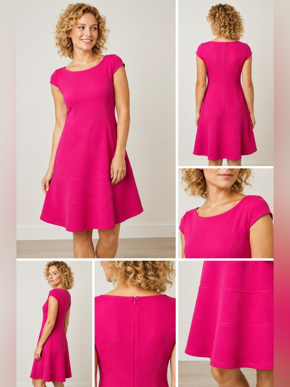 Anne Klein Fuchsia Pink Cap-Sleeve Midi Dress